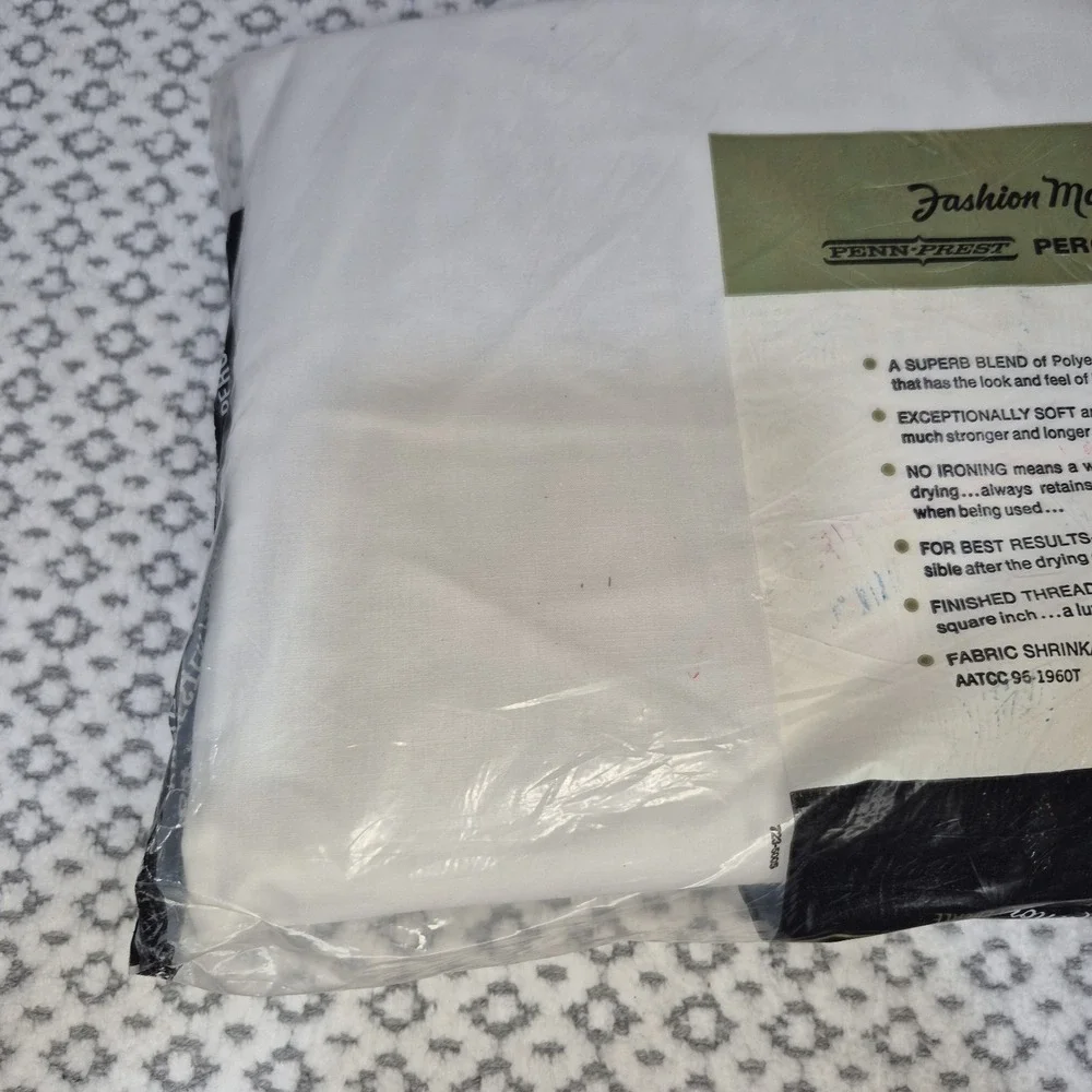 Fashion Manor Vtg 60s DOUBLE FITTED SHEET 54x75 White Penneys Percale 100%Cotton